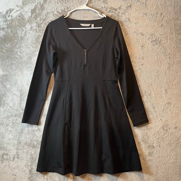 Athleta Whereupon Fit &‎ Flare Ponte Dress Black With Zipper V-Neck Small New - Picture 1 of 8